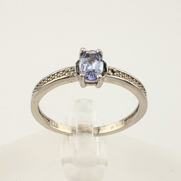 Beautiful Oval Tanzanite Ring with Diamond Accent - Sterling Silver Size 8.25 - Picture 7 of 11